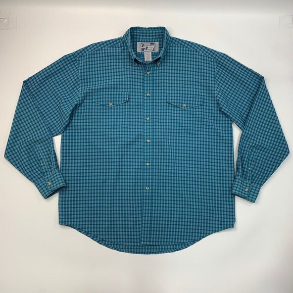 Wrangler Cool Lock Shirt Mens XL Extra Large Teal Button Up Plaid Long Sleeve - Picture 2 of 11
